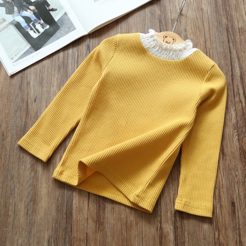Toddler Girls Long Sleeve Lace Collar Yellow Shirt